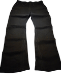 R3VIVED custom black Levi's 514 bootcut jeans with flared leg opening on a dark grey surface