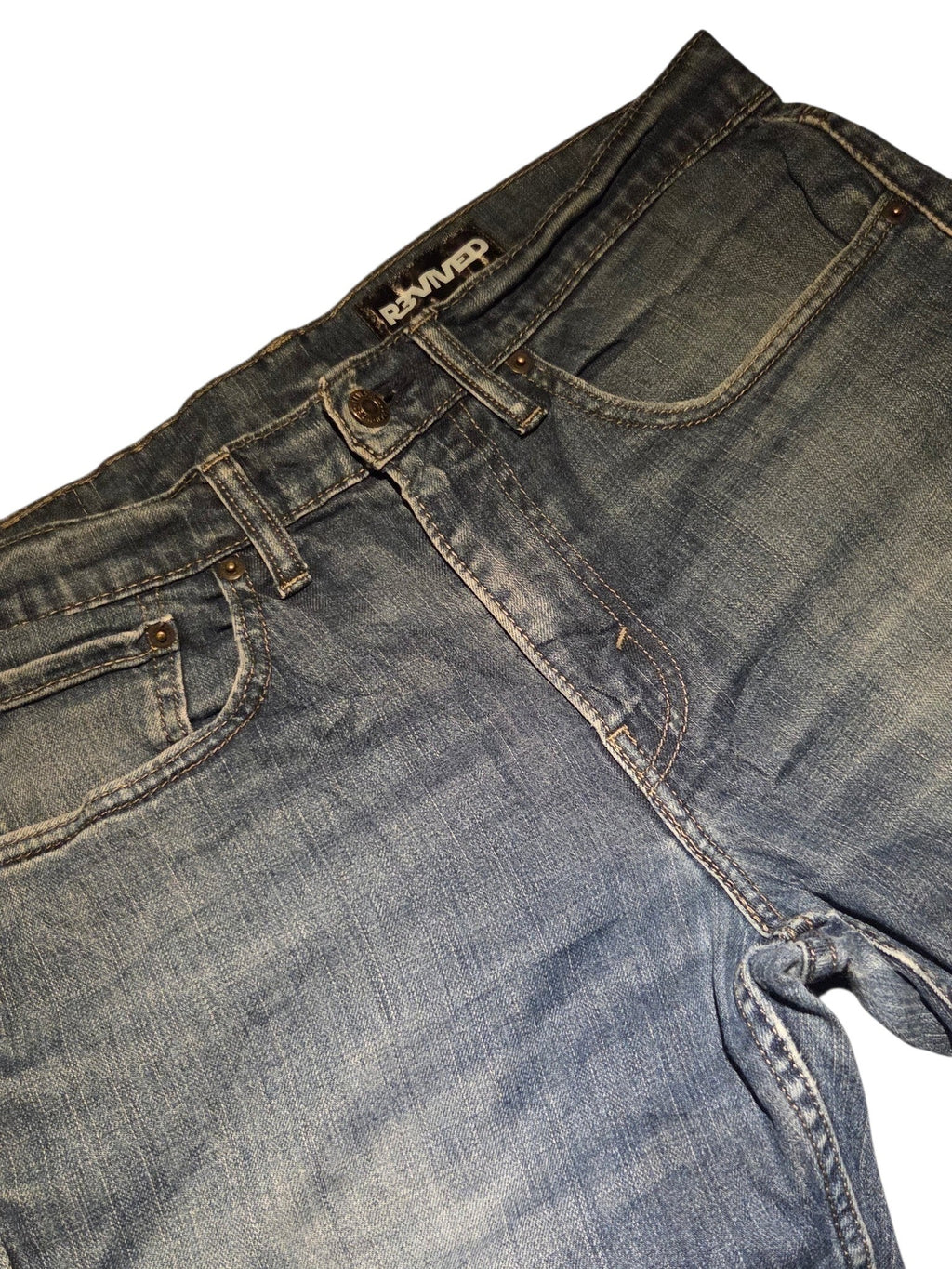 R3VIVED vintage Levis 511 custom blue denim bootcut jeans with a branded waistband label