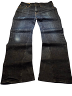 R3VIVED custom Levi's 511 bootcut jeans in deep blue denim with gold accent stitching