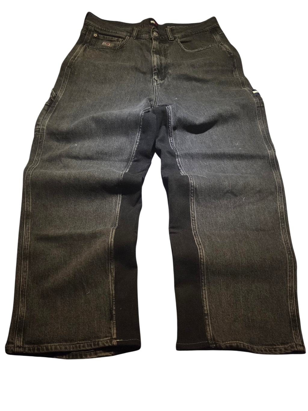 R3VIVED reworked Tommy Hilfiger baggy jeans in black denim with contrasting panel detailing and a relaxed fit.