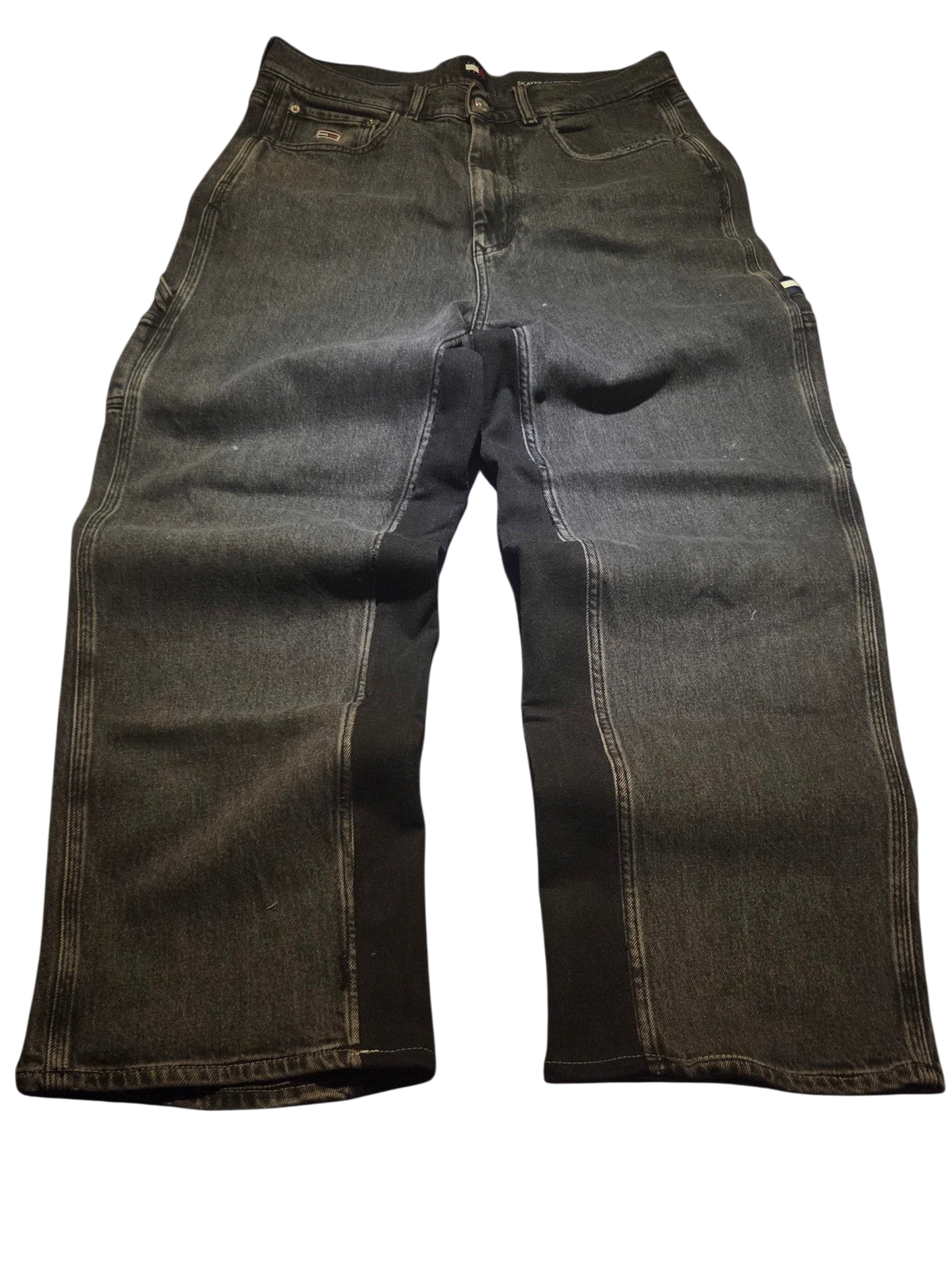 R3VIVED reworked Tommy Hilfiger baggy jeans in black denim with contrasting panel detailing and a relaxed fit.