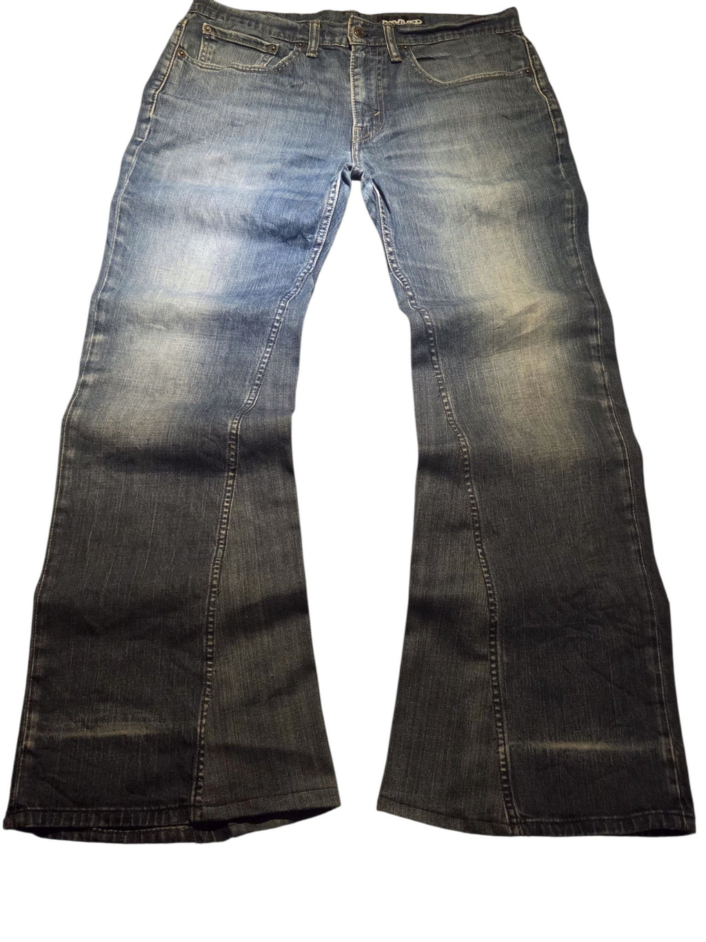 R3VIVED vintage Levis 511 custom blue denim bootcut jeans with stitched leg detailing